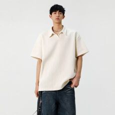 麦穗提花polo衫2026新款夏季肌理感短袖POLO衫男女宽松情侣翻领