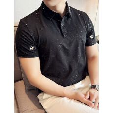 2026新款满天星刺绣夏季轻奢短袖Polo衫男士休闲修身翻领T恤上衣