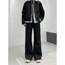 2026新款重磅刺绣花纹黑衣设计感休闲微喇西裤男女直筒百搭长裤潮