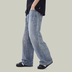 2026新款百搭春夏季潮流美式复古水洗直筒牛仔裤男简约慵懒潮流