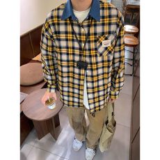 2026新款美式复古格纹宽松休闲长袖衬衫男女百搭撞色衬衣外套春秋