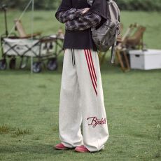 2026新款立体裤头复古潮流街区条纹休闲裤男春秋直筒阔腿裤运动