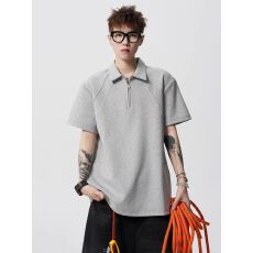 2026巡考夏半拉链POLO衫男美式cleanfit正肩上衣重磅拼接短袖T恤