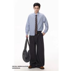 2026新款衬衫配送领带撞色条纹领带长袖衬衫男女春宽松学院风衬衣