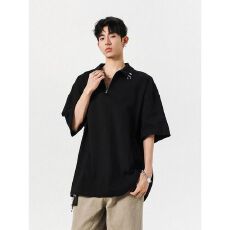 批发2026拉链POLO<b class='q'>短袖</b>潮男品t恤<b class='q'>男士</b>夏季新款美式cleanfit重磅半截袖