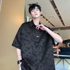 提花衬衫短袖男士2026新款夏季潮牌高级感宽松纯色提花衬衫