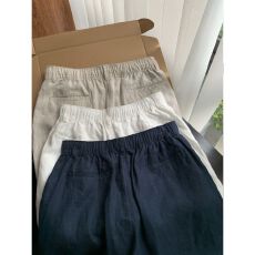 批发2023<b class='q'>亚麻</b>面料夏季外穿百搭宽松休闲四五分中<b class='q'>裤</b>老钱风<b class='q'>亚麻</b>短<b class='q'>裤</b>男