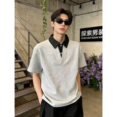 假两件短袖polo衫男夏季美式拼接翻领t恤高级感痞帅重磅半袖上衣