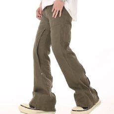 批发2026新款春夏纯棉工装裤<b class='q'>美式</b>微喇<b class='q'>休闲</b>裤男纯色设计感复古长裤情侣