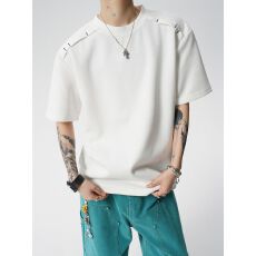 2026新款夏季美式重磅正肩拼接短袖T恤男夏季半袖上衣