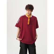 2026新款重磅纯棉夏季男女美式潮牌撞色三杆条纹插肩袖T恤