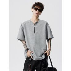 2026新款重磅半拉链铆钉短袖T恤男夏季半袖体恤潮