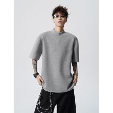 2026新款空气层立领短袖T恤男款夏季美式青少年廓形落肩袖上衣