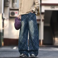 批发牛仔裤男女阔腿裤2026年春<b class='q'>秋</b>夏新款时尚印花垂坠感拖地长裤子