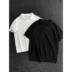 批发2026新款<b class='q'>镂空</b>透气冰爽丝混纺针织翻领短袖T恤夏季polo衫上衣男