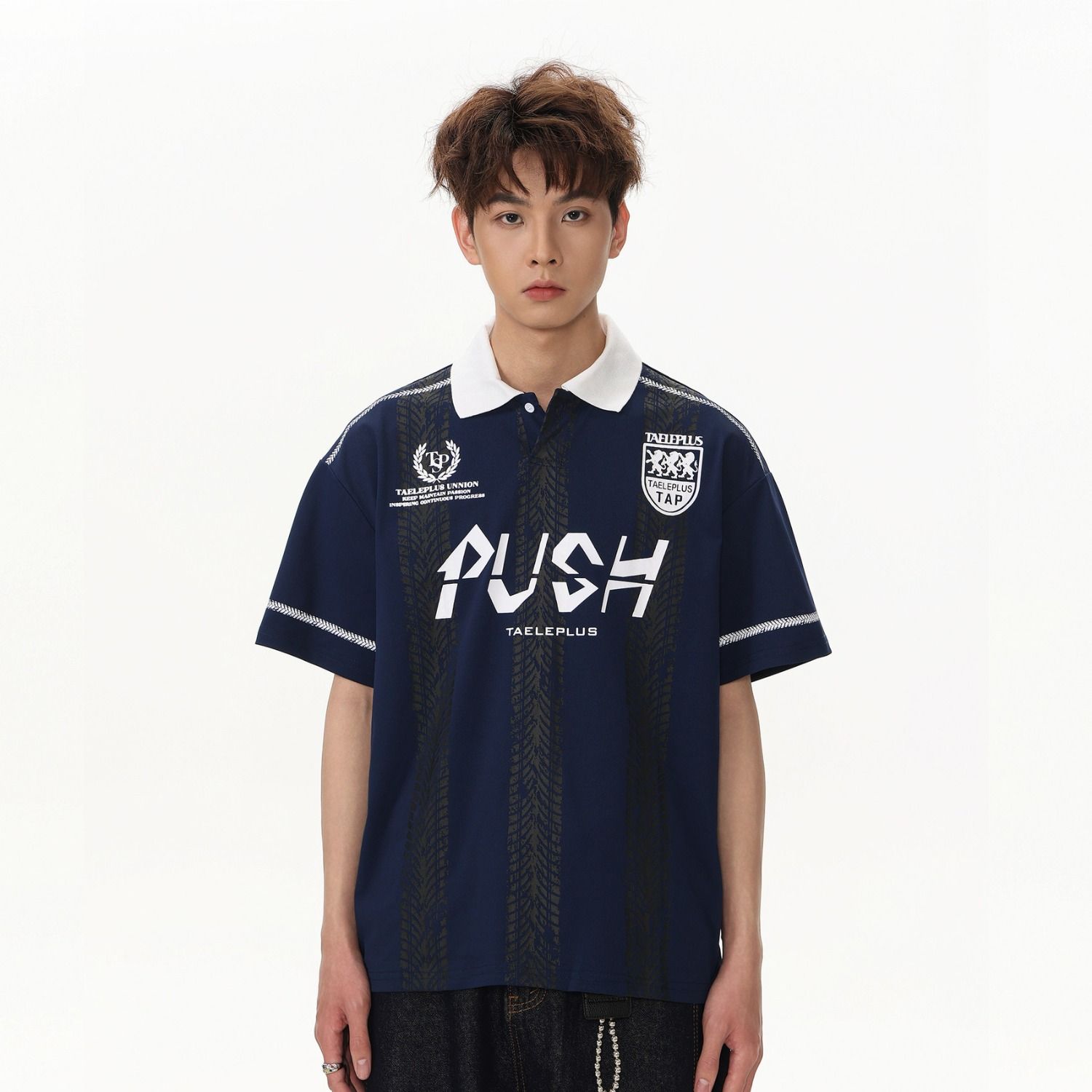 2026 여름 아메리칸 레트로 프린트 저지 차가운 센스 POLO 셔츠 남자 악당 잘 생긴 고급 센스 긍정적 인 어깨 반팔 티셔츠