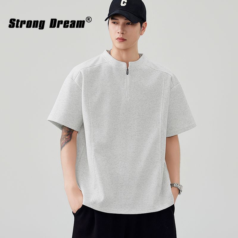 2026 새로운 아메리칸 무거운 워싱 캐주얼 헨리 칼라 티셔츠 반소매 남녀 루즈핏 티셔츠 트렌디