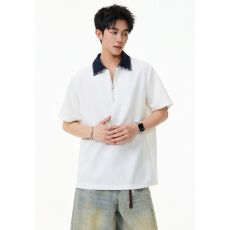 批发手缝线cleanfit半拉链polo衫短袖男2026新款夏季美式痞帅正肩t恤