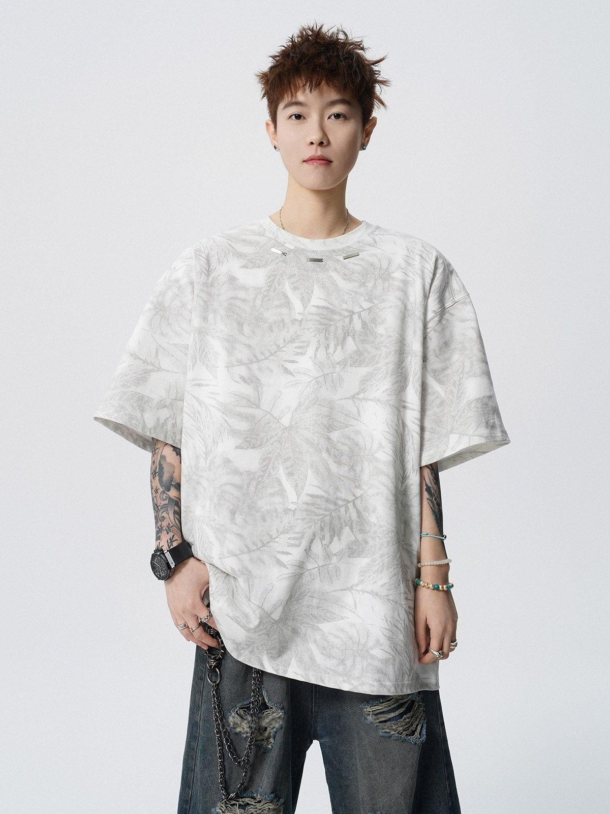 2026 새로운 아메리칸 홀치기 염색 프린트 강철 표준 티셔츠 남자 여름 루즈핏 반팔 조수 브랜드 캐주얼 반소매 맨위