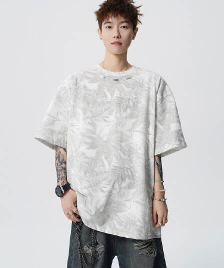 2026 새로운 아메리칸 홀치기 염색 프린트 강철 표준 티셔츠 남자 여름 루즈핏 반팔 조수 브랜드 캐주얼 반소매 맨위