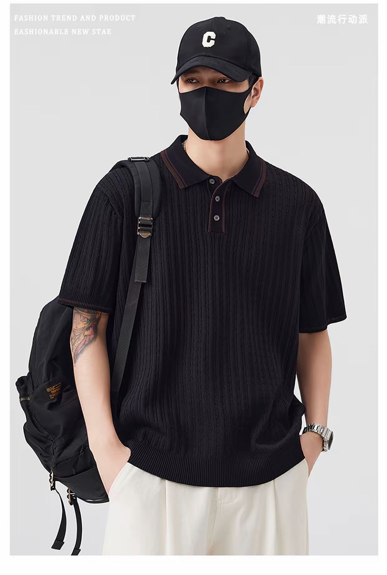 배색 패치워크 폴로 칼라 POLO 셔츠 남성 여름 2026 새로운 니트 반팔 캐주얼 맨위