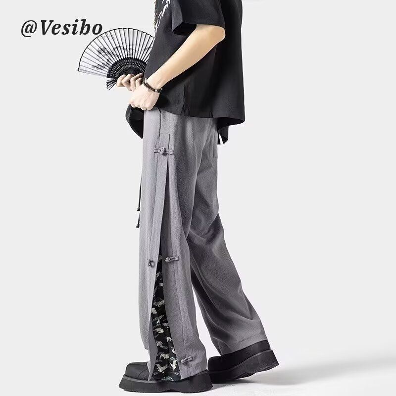느슨함 센스 높은 품질 바지 주간 실크 캐주얼 바지 남성 여름 새로운 차가운 센스 라이 경기 서울 루즈핏 스트레이트 워크웨어 팬츠