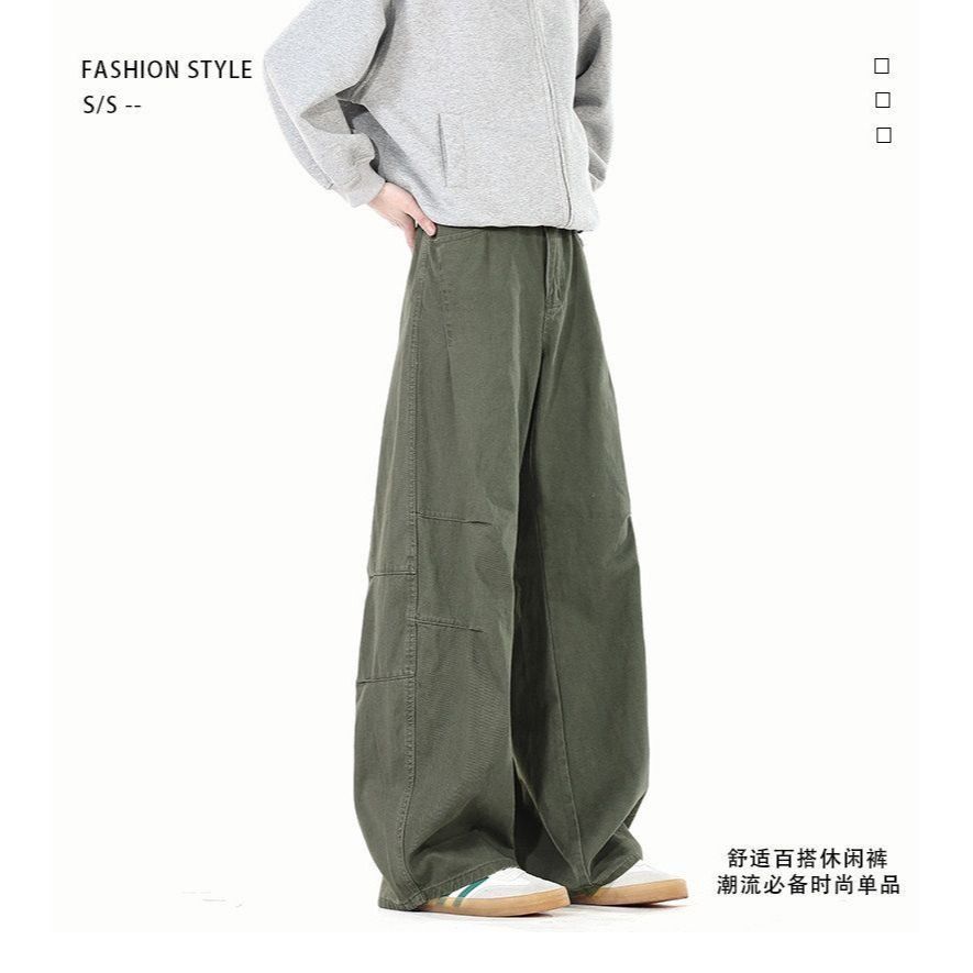 2026 여름 얇은 스타일 아메리칸 레트로 워시 퇴색 한 baggy 넓은 다리 캐주얼 바지 남녀 루즈핏 스트레이트 모통이 칼 바지