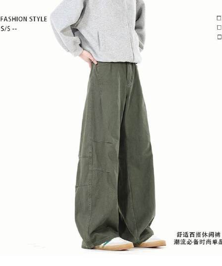2026 여름 얇은 스타일 아메리칸 레트로 워시 퇴색 한 baggy 넓은 다리 캐주얼 바지 남녀 루즈핏 스트레이트 모통이 칼 바지