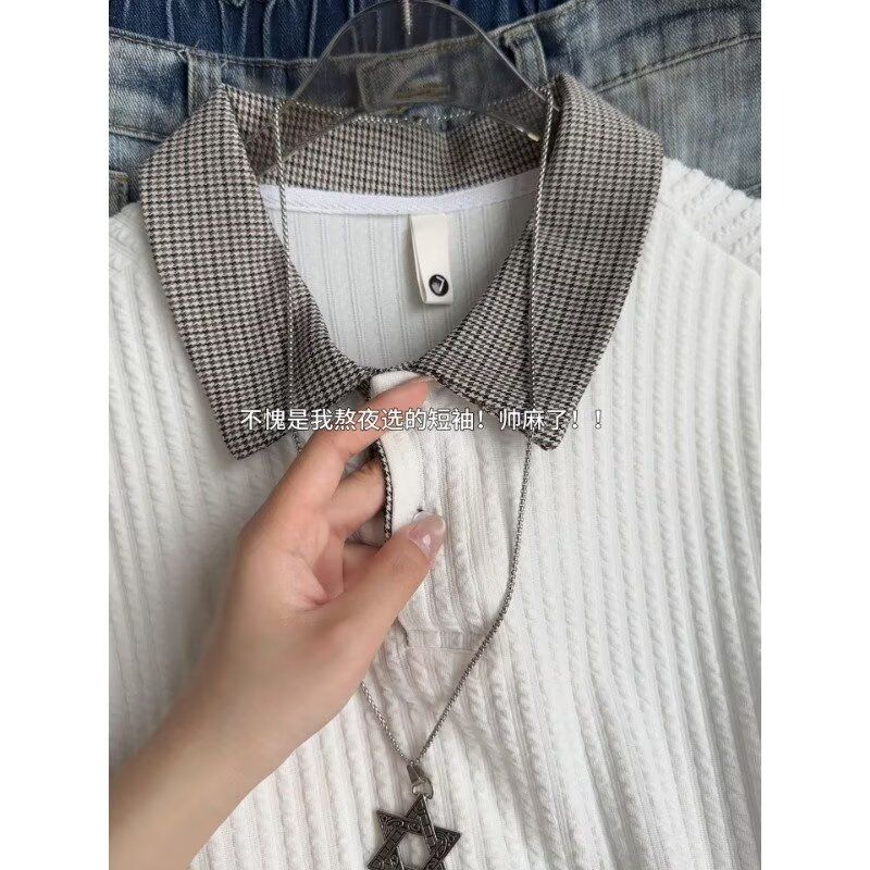 2026 새로운 남성 POLO 셔츠 여름 통기성 후아 남편 그리드 반팔 느슨함 센스