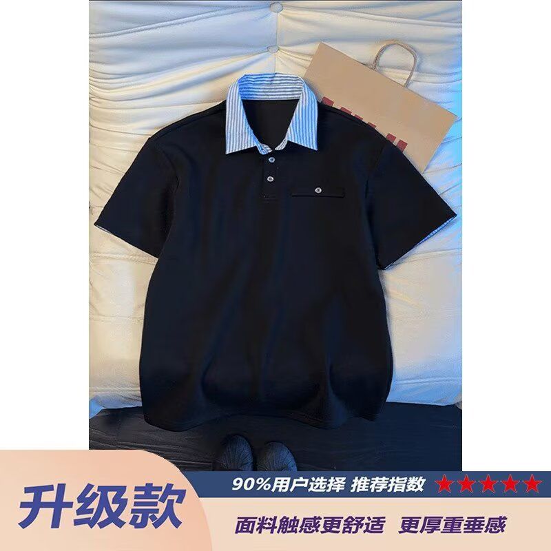 2026 새로운 무거운 여름 체크무늬 POLO 칼라 반팔 티셔츠 남녀 커플 맨위