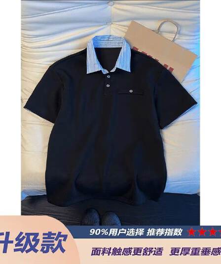 2026 새로운 무거운 여름 체크무늬 POLO 칼라 반팔 티셔츠 남녀 커플 맨위