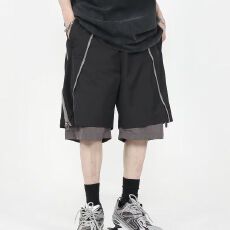 2026新款假两件男道短裤夏季宽松直筒休闲五分中裤拉链冲锋裤子