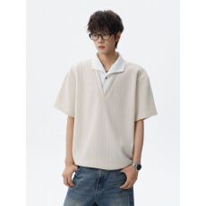 批发2026新款假两件麦穗纹短袖<b class='q'>POLO</b><b class='q'>衫</b>上衣<b class='q'>男</b>夏季宽松潮牌半袖T恤<b class='q'>衫</b>