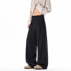 批发2026老钱风条纹裤子<b class='q'>男</b>夏慵懒松弛感山本裤cleanfit垂感休闲西装裤