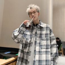 批发2026格子刺绣字母长袖衬衫<b class='q'>男生</b>春秋新款日系潮牌衬衣高级感<b class='q'>外套</b>
