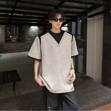 批发2026新款垫肩夏季短袖<b class='q'>T</b><b class='q'>恤</b>男<b class='q'>V领</b>运动健身内搭打底衫上衣半袖体恤