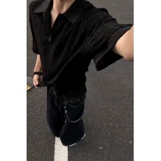 批发2026菱格镂空短袖男polo衫夏人夫感穿搭针织t恤老钱风肌理半袖