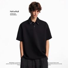 批发2026美式cleanfit格纹拼接双层领短袖男女春<b class='q'>夏</b>设计感高智T恤上衣