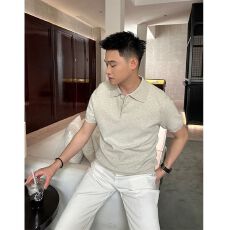 韩国Uamtor轻熟男老钱针织短袖Polo衫夏季休闲高级感纯色极简袖衣