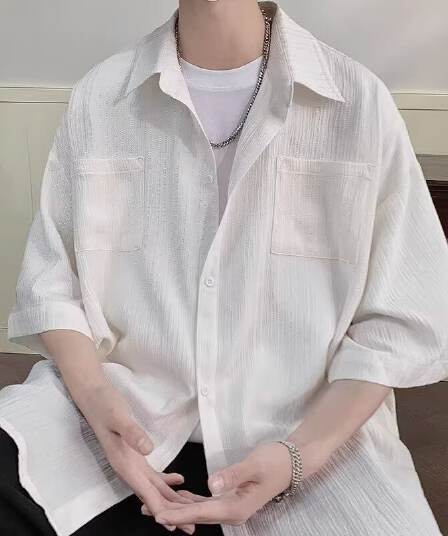 2026 새로운 Seersucker 질감 센스 반팔 셔츠 남성 봄 여름 루즈핏 일상 출퇴근 다용도 셔츠 재킷
