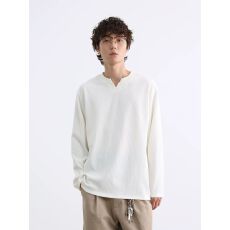 批发2026新款重磅<b class='q'>春</b>秋肌理感V领长袖T恤男简约宽松纯色内搭打底上衣