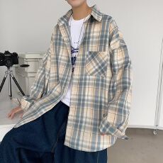 批发2026衬衣港风ins<b class='q'>格子衬衫</b><b class='q'>男</b>宽松韩版潮牌简约长袖衬衣春秋青年