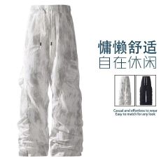 批发2026新款简约潮牌美式扎染休闲长裤<b class='q'>秋</b>季痞帅宽松直筒运动阔腿裤