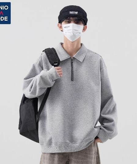 가을 남성 2026 년 새로운 후드티 POLO 칼라 미니멀리즘 다용도 루즈핏 하프 지퍼 재킷