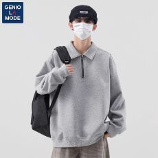 秋季男士2026年新款卫衣polo领简约百搭宽松半拉链外套