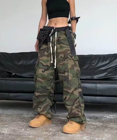 2026 아메리칸 거리 레트로 웃음 하 카모플라주 넓은 다리 워크웨어 팬츠 루즈핏 빅 포켓 캐주얼 바지 남자 롱 바지