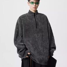 批发2026解构加绒半拉链卫衣男大码痞帅套头外套冬季潮牌高级感男装