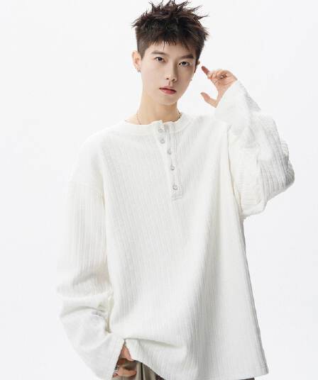 2026 새로운 무거운 가을 오래된 돈 바람 헨리 칼라 긴팔 티셔츠 남자 질감 센스 후드티 캐주얼 기본 셔츠