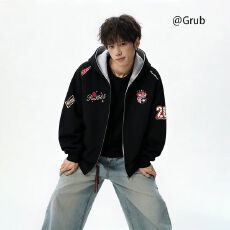 2026美式连帽卫衣夹克男女春秋学院风cleanfit运动外套情侣上衣