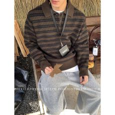 2026翻领毛衣男新款秋冬季休闲条纹polo领针织衫男装加厚套头潮